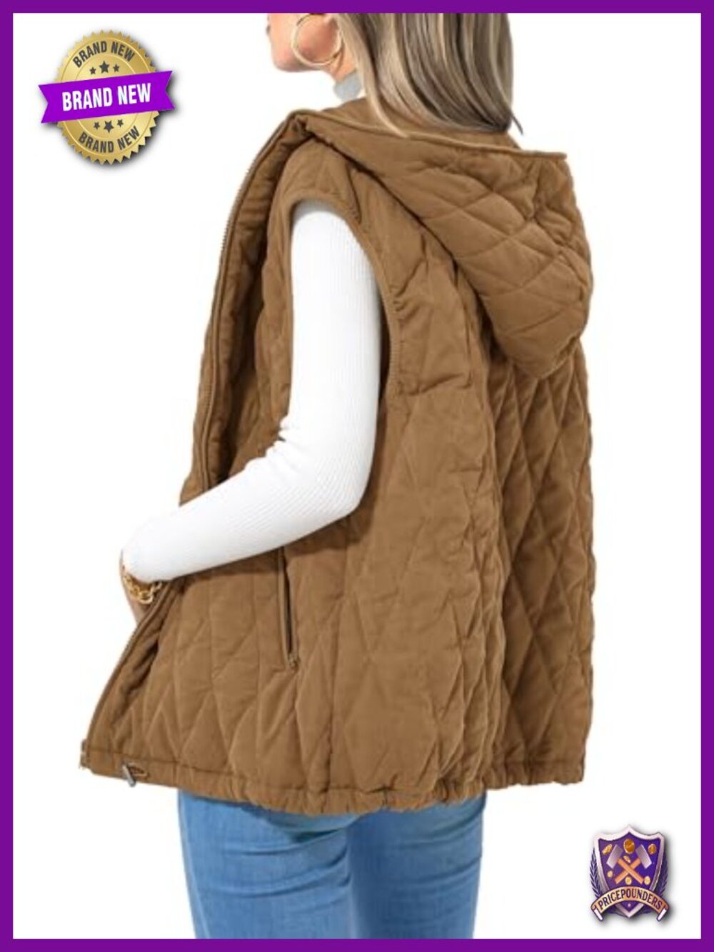 Sleeveless Hooded Puffer Vest Zip Up Quilted Jacket for Layering